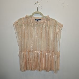 Eva Franco Fringe and Sequins top with Sheer details sz Small but runs big